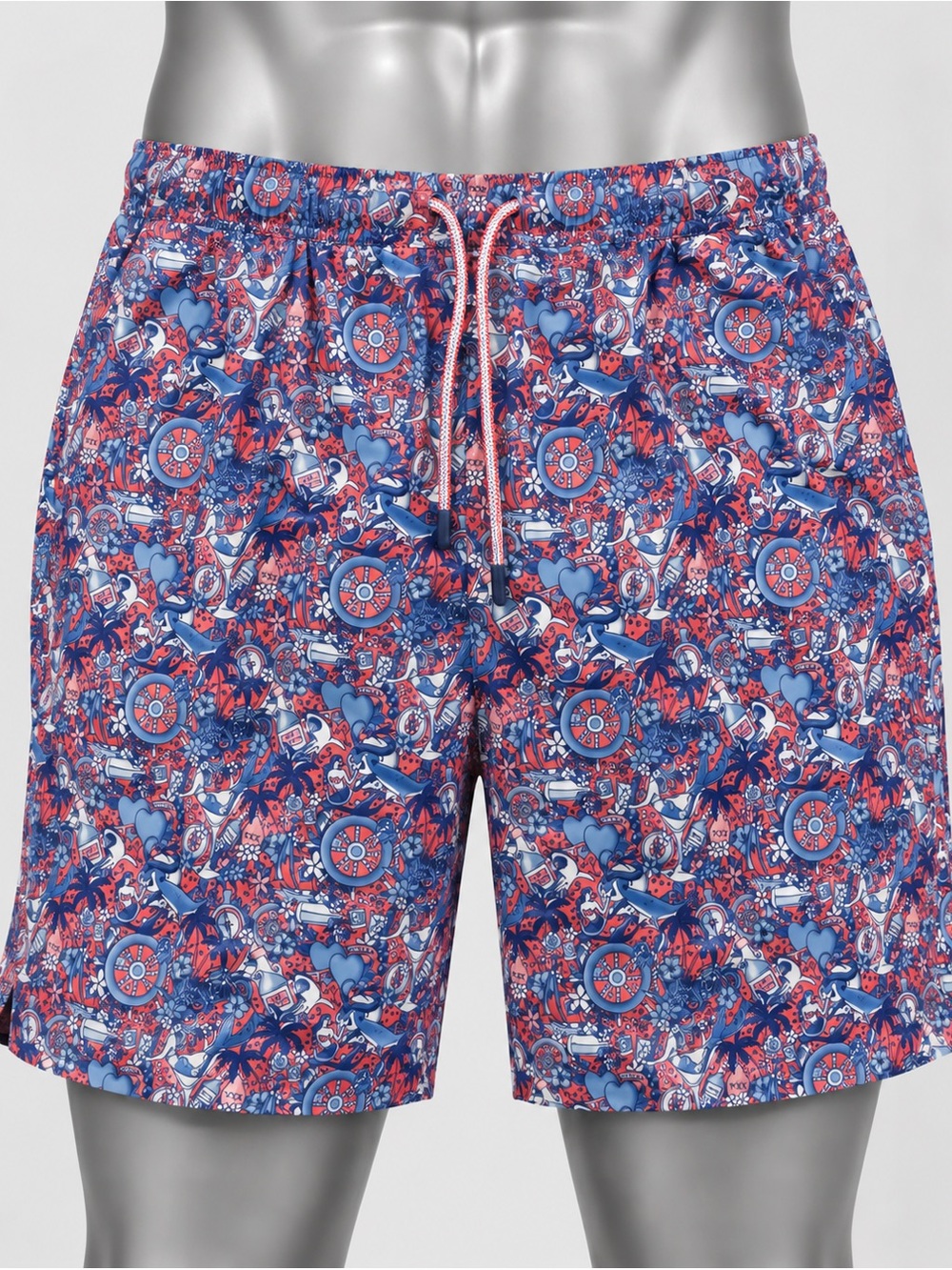 Peter Millar Men’s Medium NWT Red Blue Nautical Print Swim Trunks Board Shorts